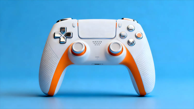 游戏手柄特写橙色白色搭配-图片