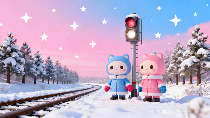 雪地里的可愛卡通人物-圖片