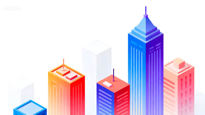 城市建筑群的彩色插畫-圖片