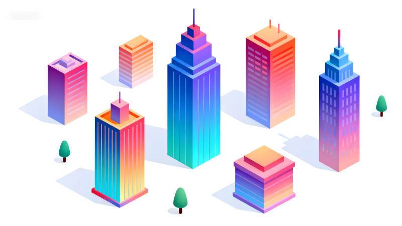 城市建筑群彩色插畫-圖片