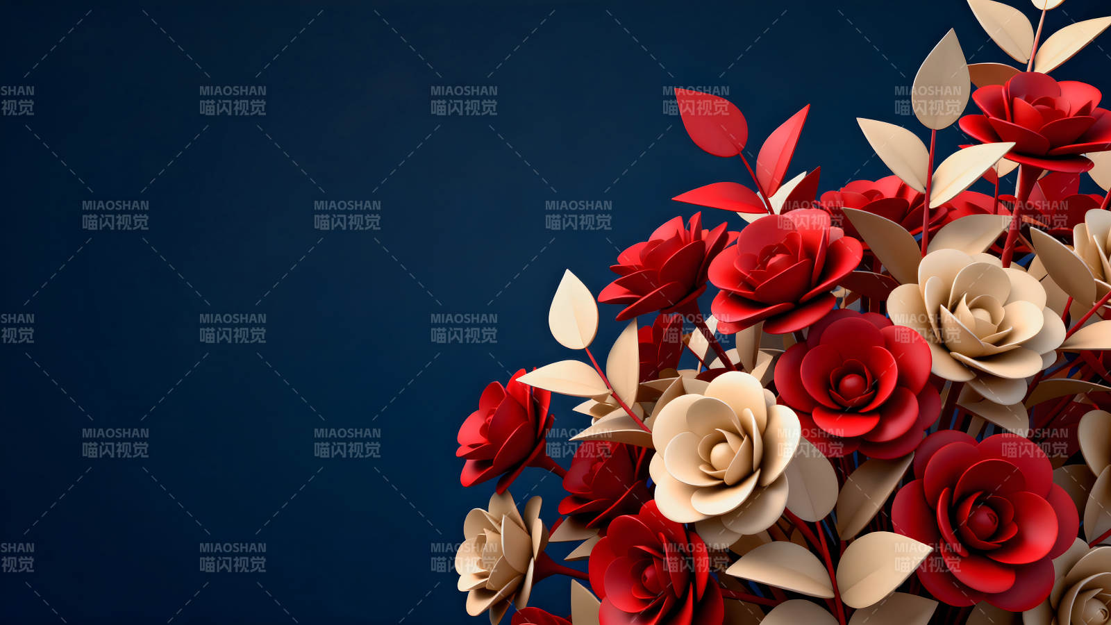 紅色玫瑰花束深藍色背景-圖片