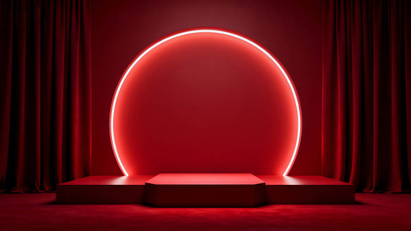 紅色舞臺燈光下的場景布置-圖片