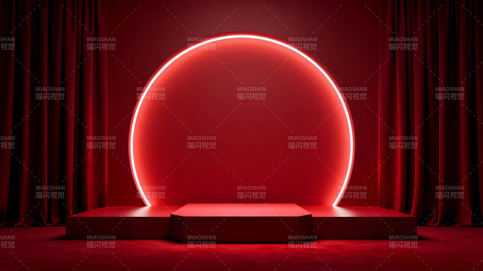 紅色舞臺燈光下的場景布置-圖片