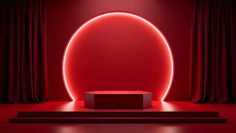 紅色舞臺展示場景簡約風格-圖片