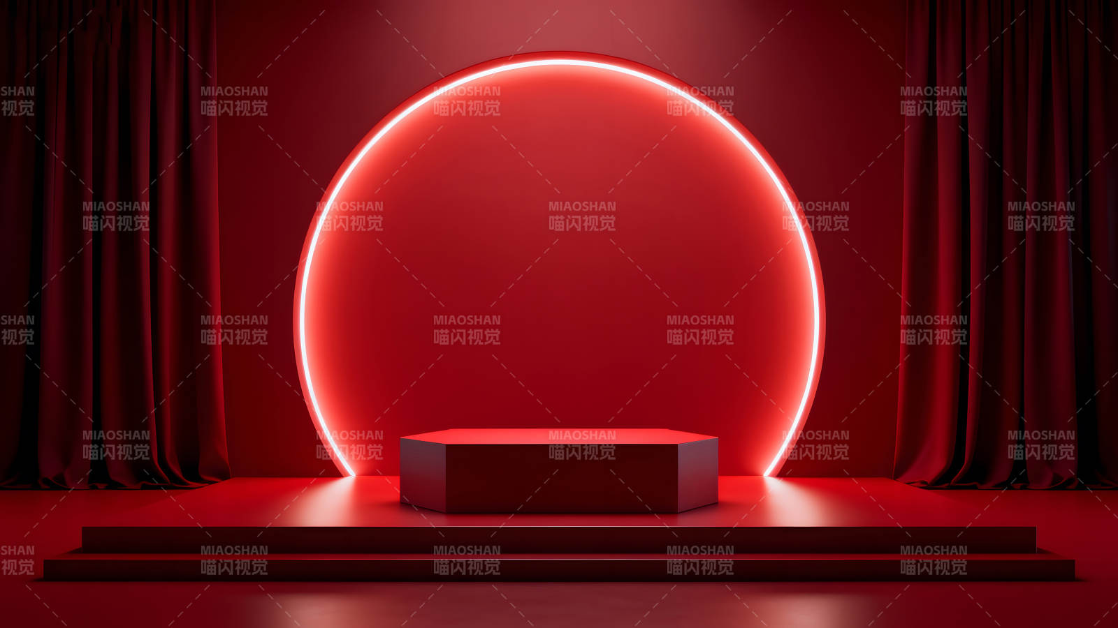 紅色舞臺展示場景簡約風格-圖片