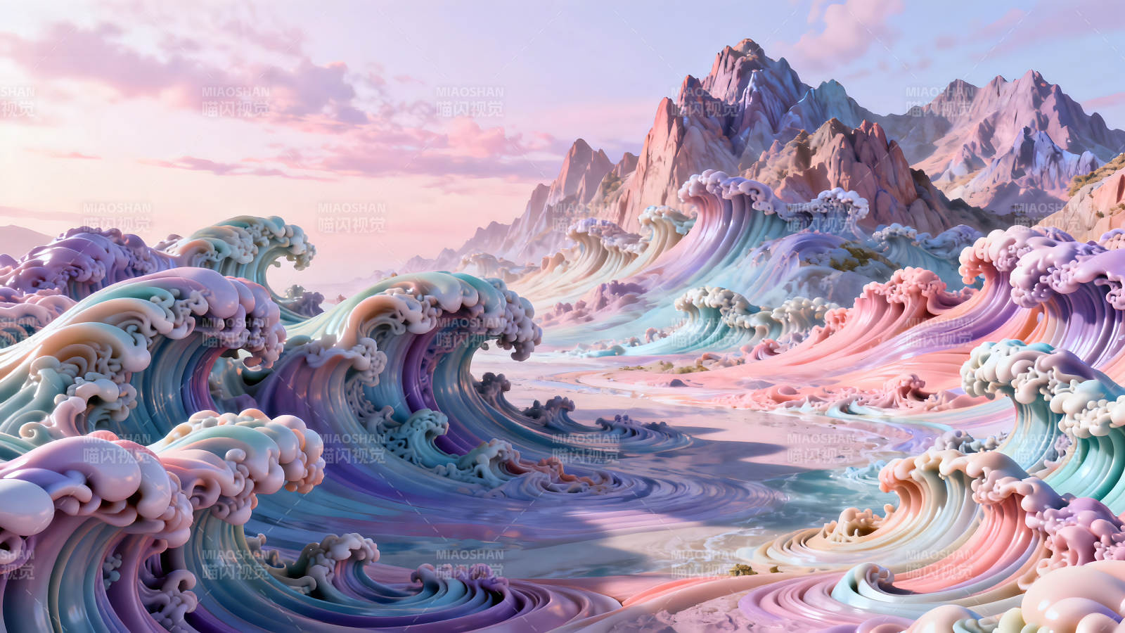 夢幻浪潮風景如畫色彩斑斕美不勝收-圖片