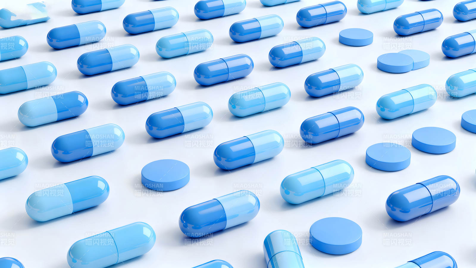 藍(lán)色藥丸排列特寫鏡頭圖片