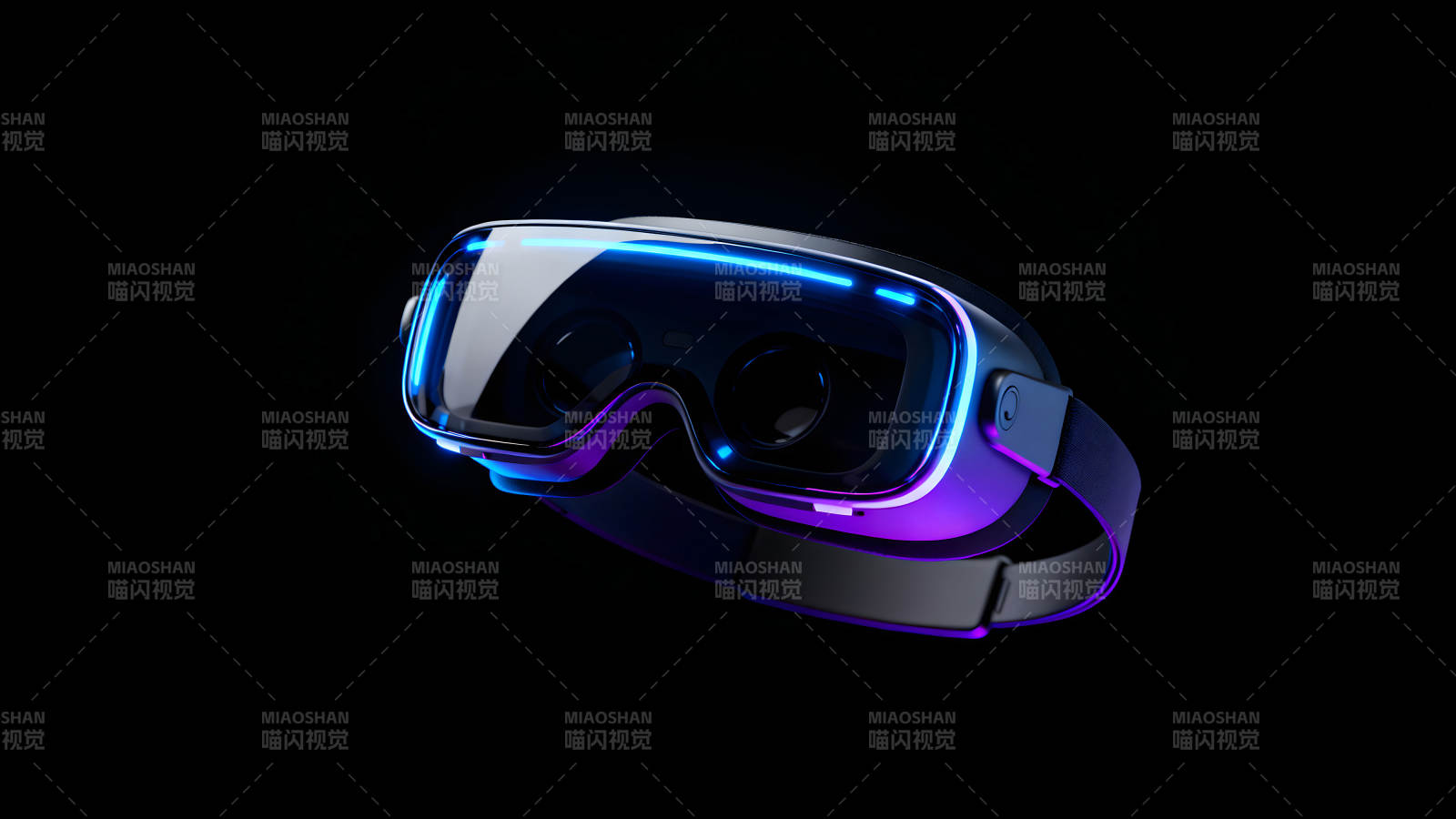 VR眼镜在黑暗中发光呈现科技感图片