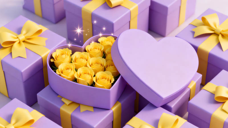 禮盒與玫瑰花的唯美組合圖片