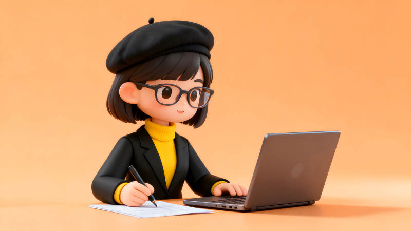 卡通人物寫作與使用筆記本電腦-圖片