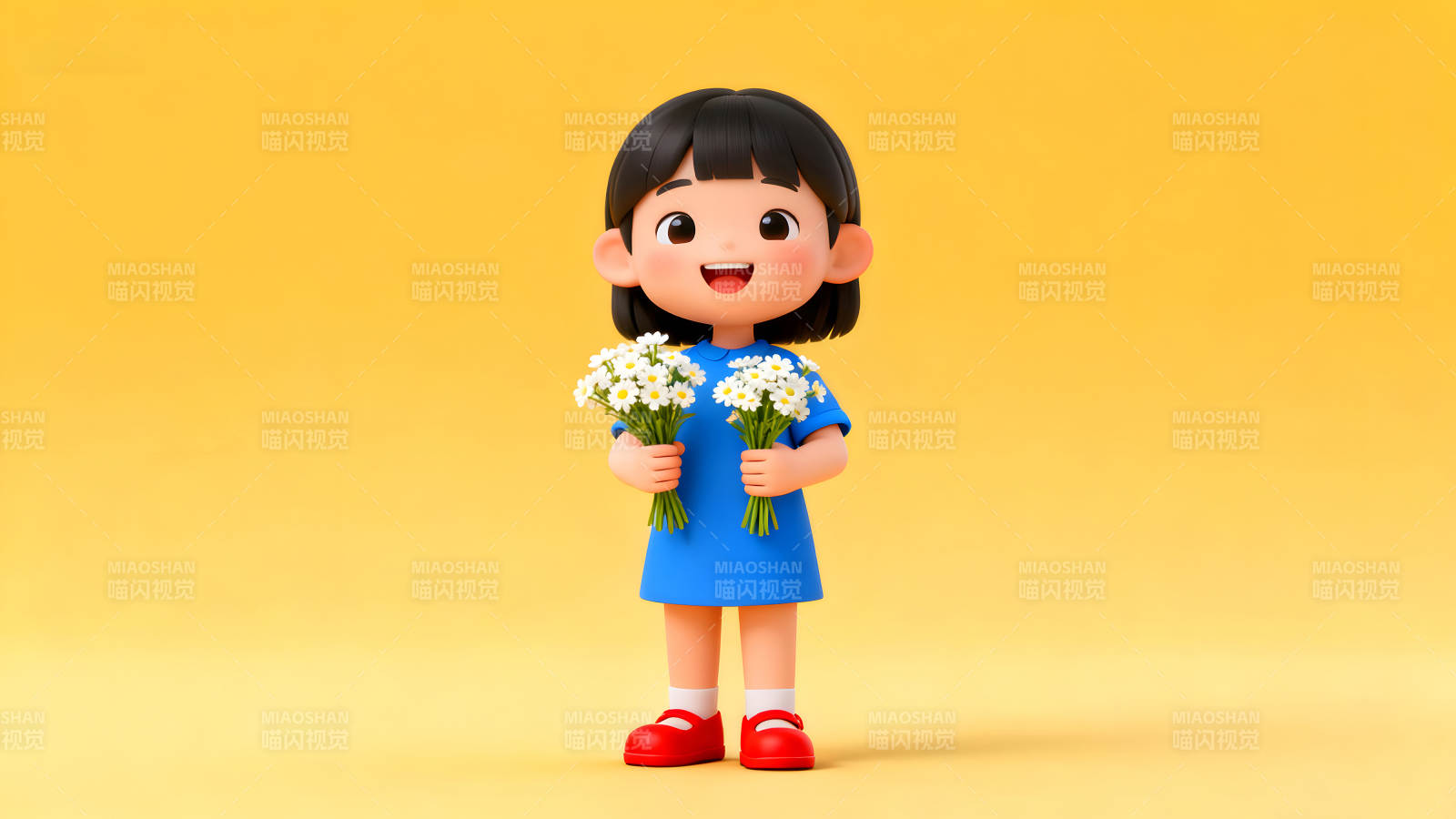 可爱女孩手捧鲜花露出笑容图片