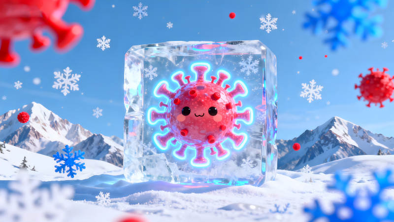 病毒被冰凍在雪山中圣誕節(jié)氛圍-圖片