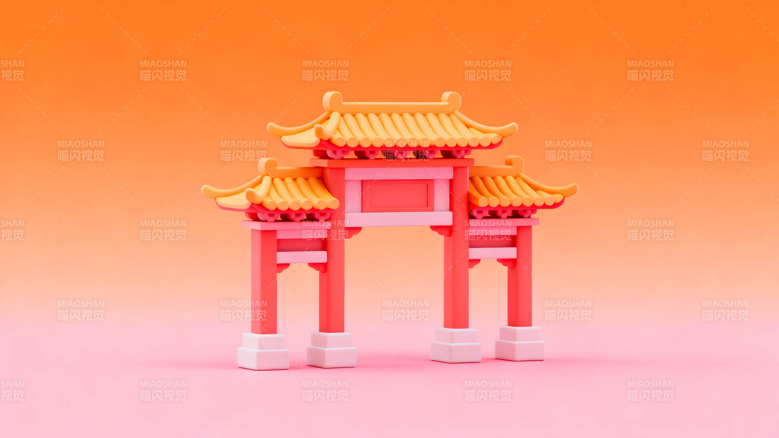 卡通風格的中國牌樓-圖片