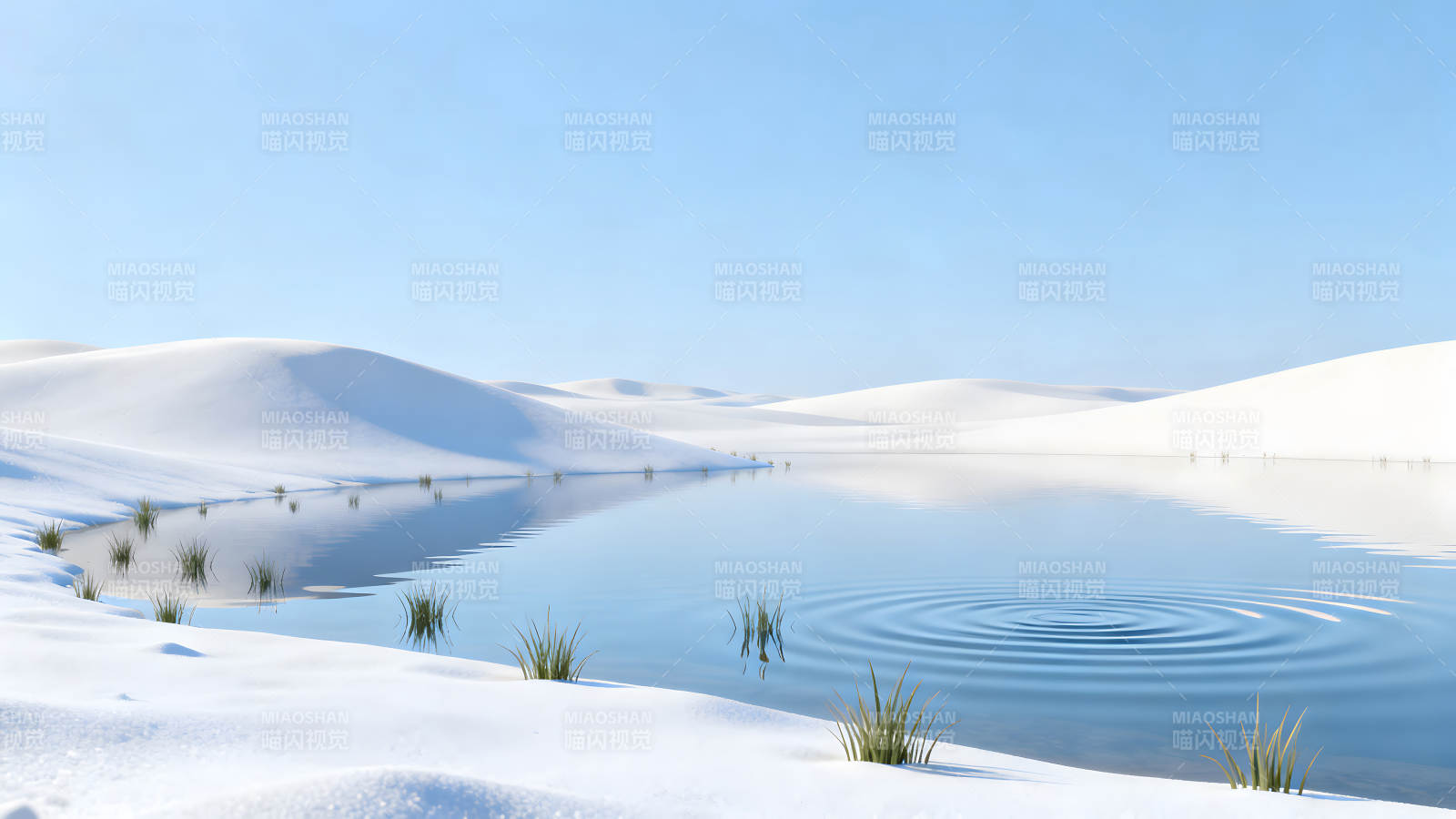 雪山湖泊平靜如畫波紋蕩漾-圖片