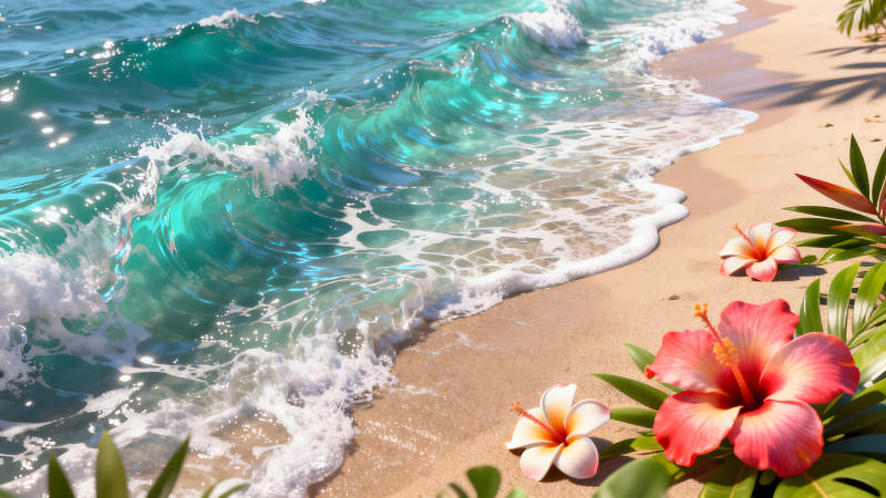 碧海沙灘浪花朵朵生機盎然-圖片