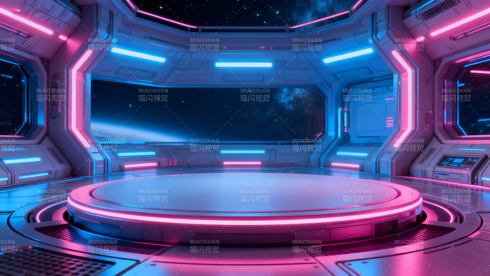 科幻风格的未来宇宙飞船内部图片