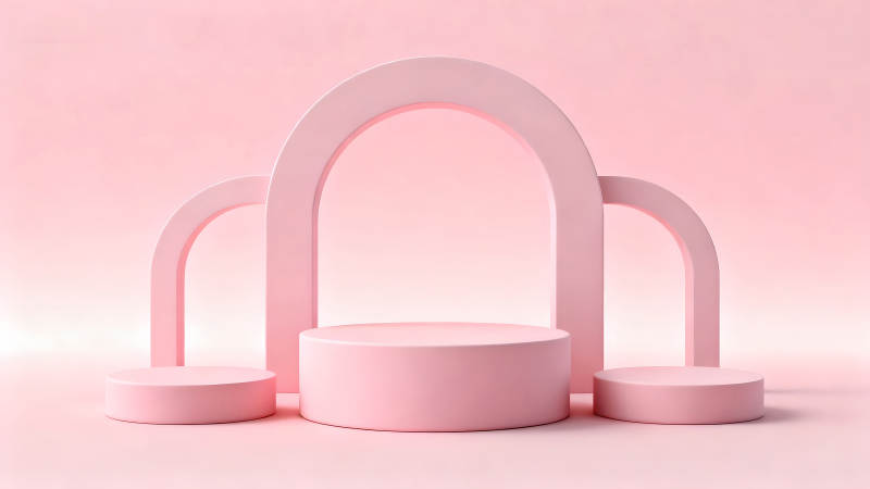 粉色背景下的几何形状展示台-图片