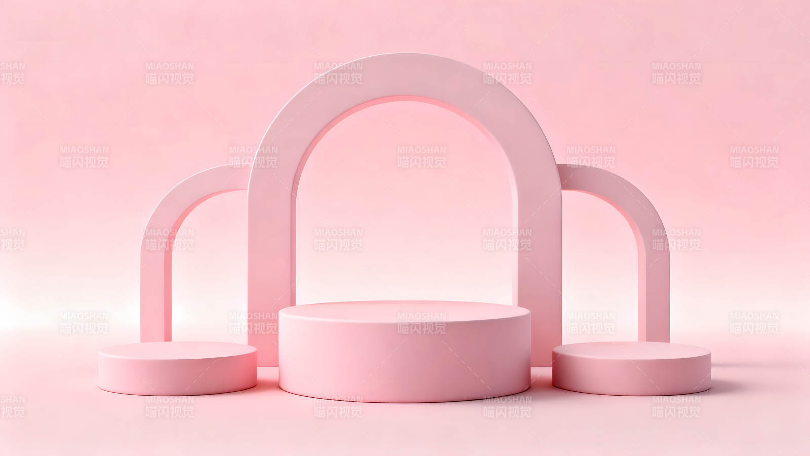 粉色背景下的几何形状展示台图片