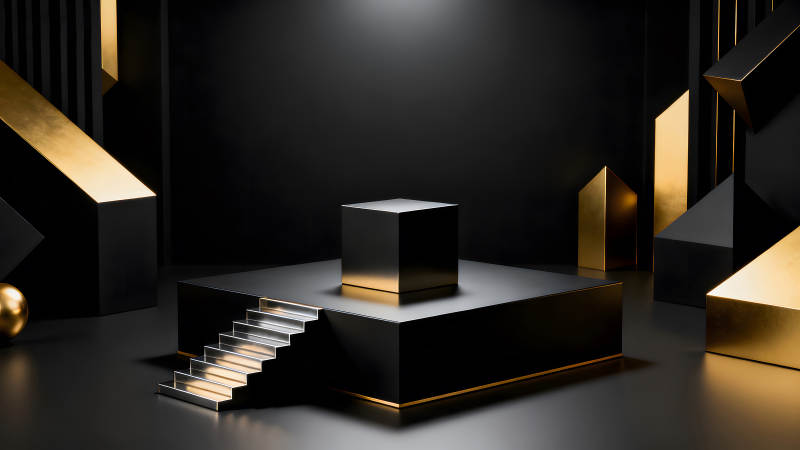 黑色黄金几何元素构建的艺术场景-图片