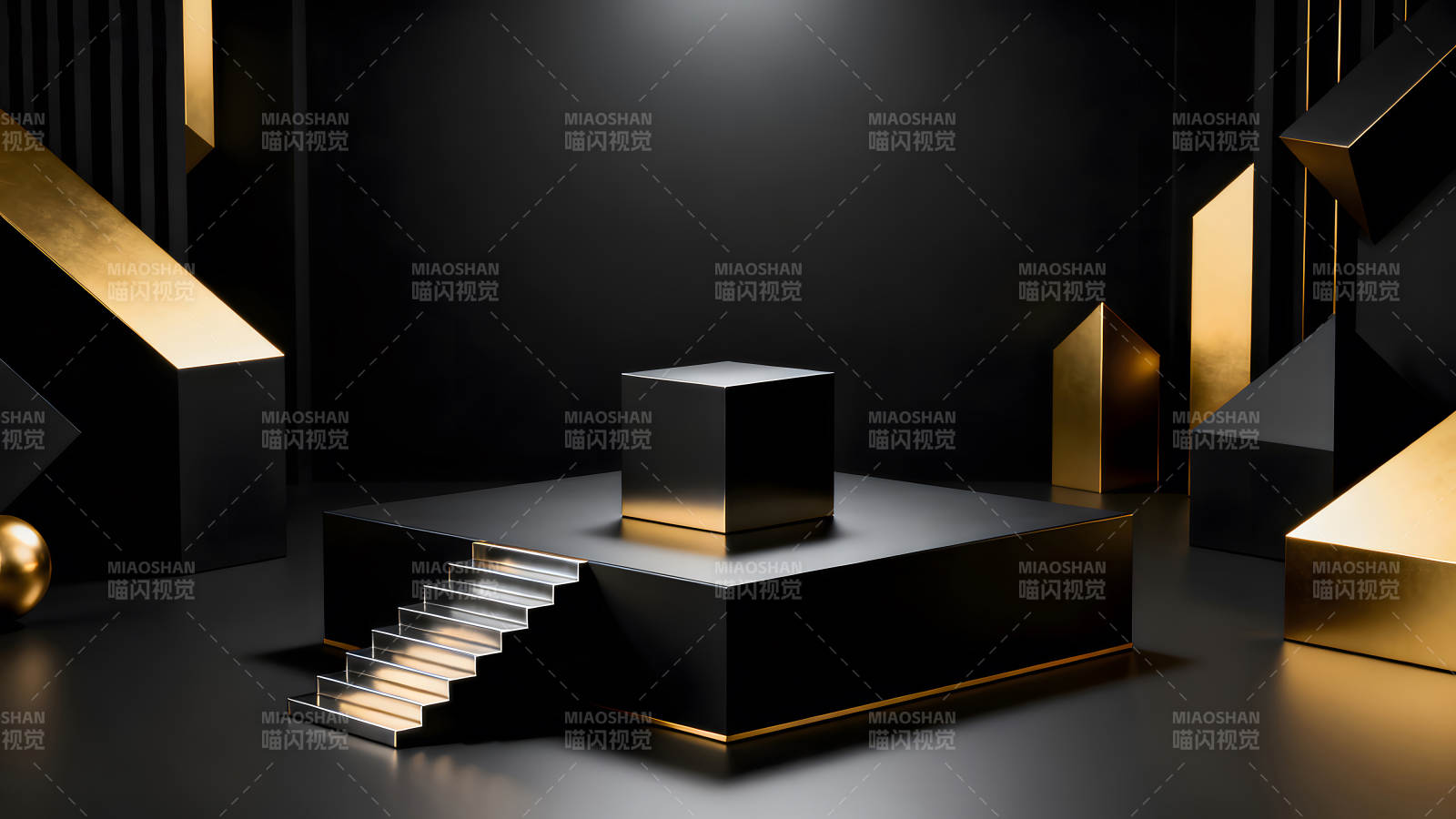 黑色黄金几何元素构建的艺术场景图片