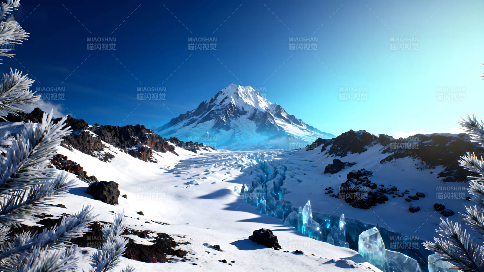 雪山冰川景象蓝天白雪-图片