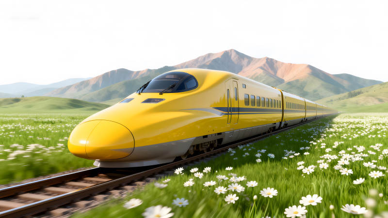 黄色高铁穿过绿野仙踪-图片