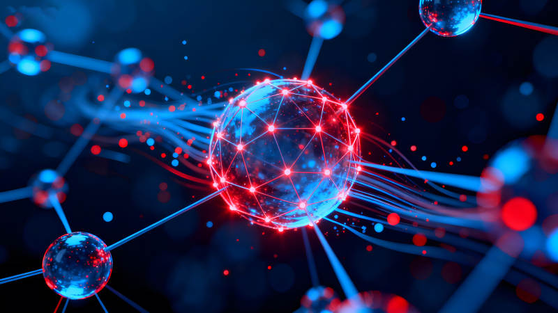 科技感十足的藍(lán)色紅色發(fā)光球體-圖片