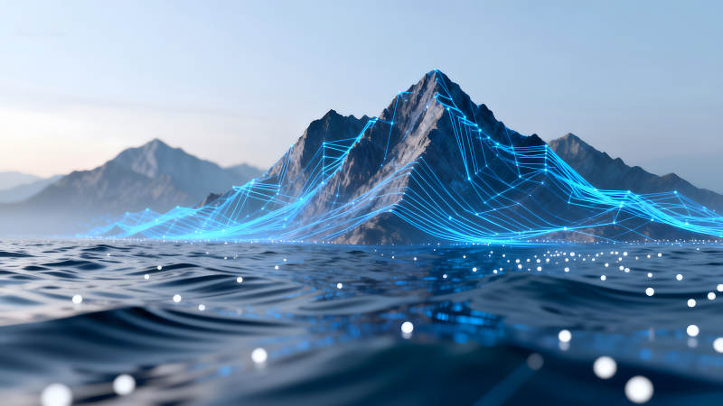 山川水域連線光點科技感-圖片