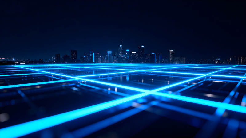 未来城市夜景与发光线条-图片