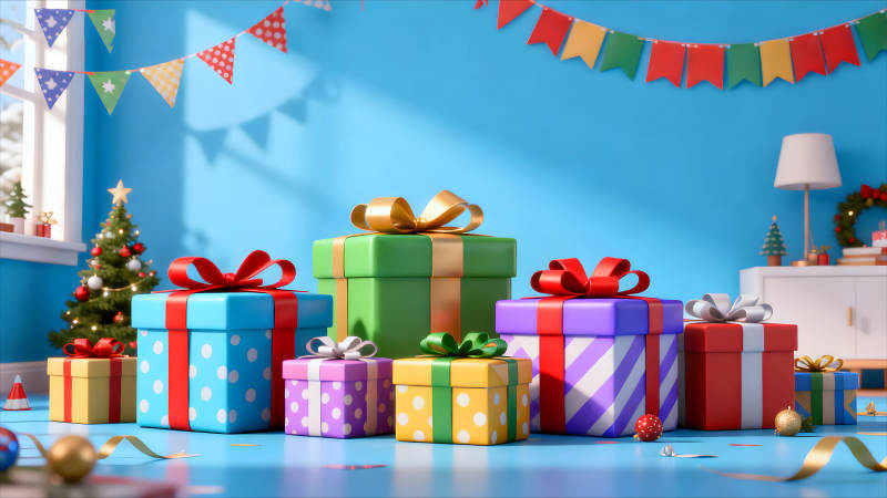 節(jié)日禮物擺設(shè)藍(lán)色背景裝飾-圖片