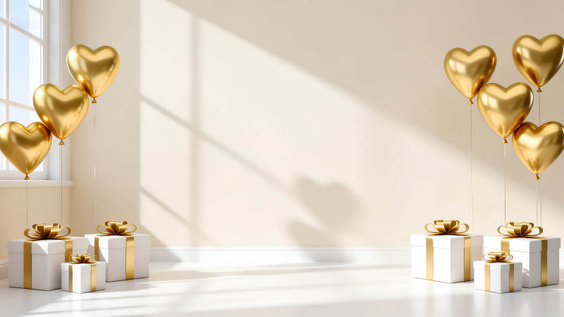 金心氣球與禮盒的溫馨場景-圖片