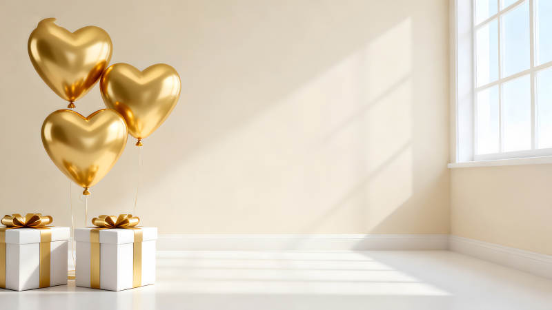 金色的氣球禮物裝飾-圖片