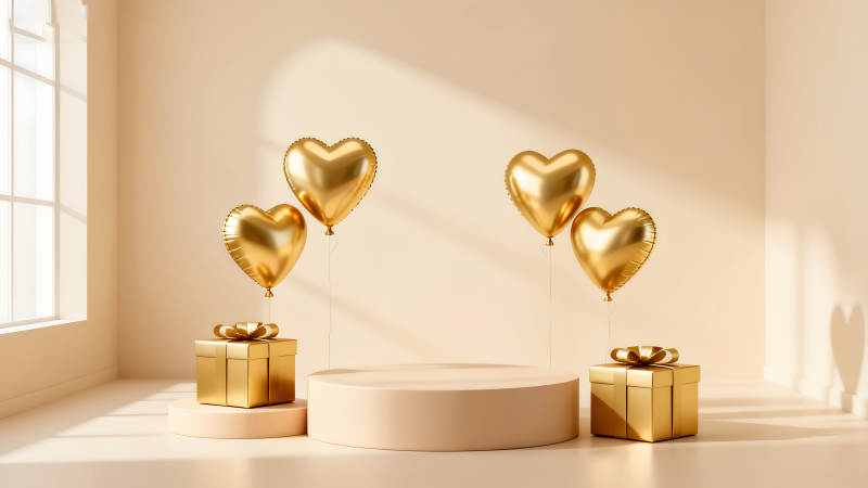 金色氣球禮物場景展示-圖片