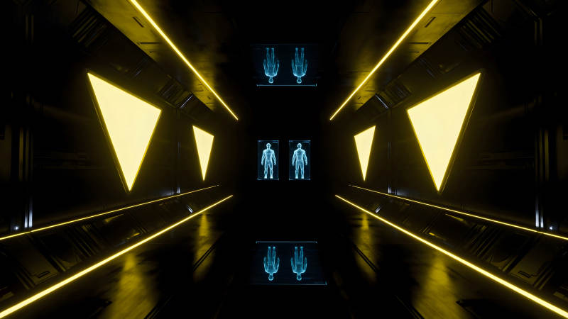 科幻風(fēng)格走廊里的藍(lán)色人體掃描-圖片