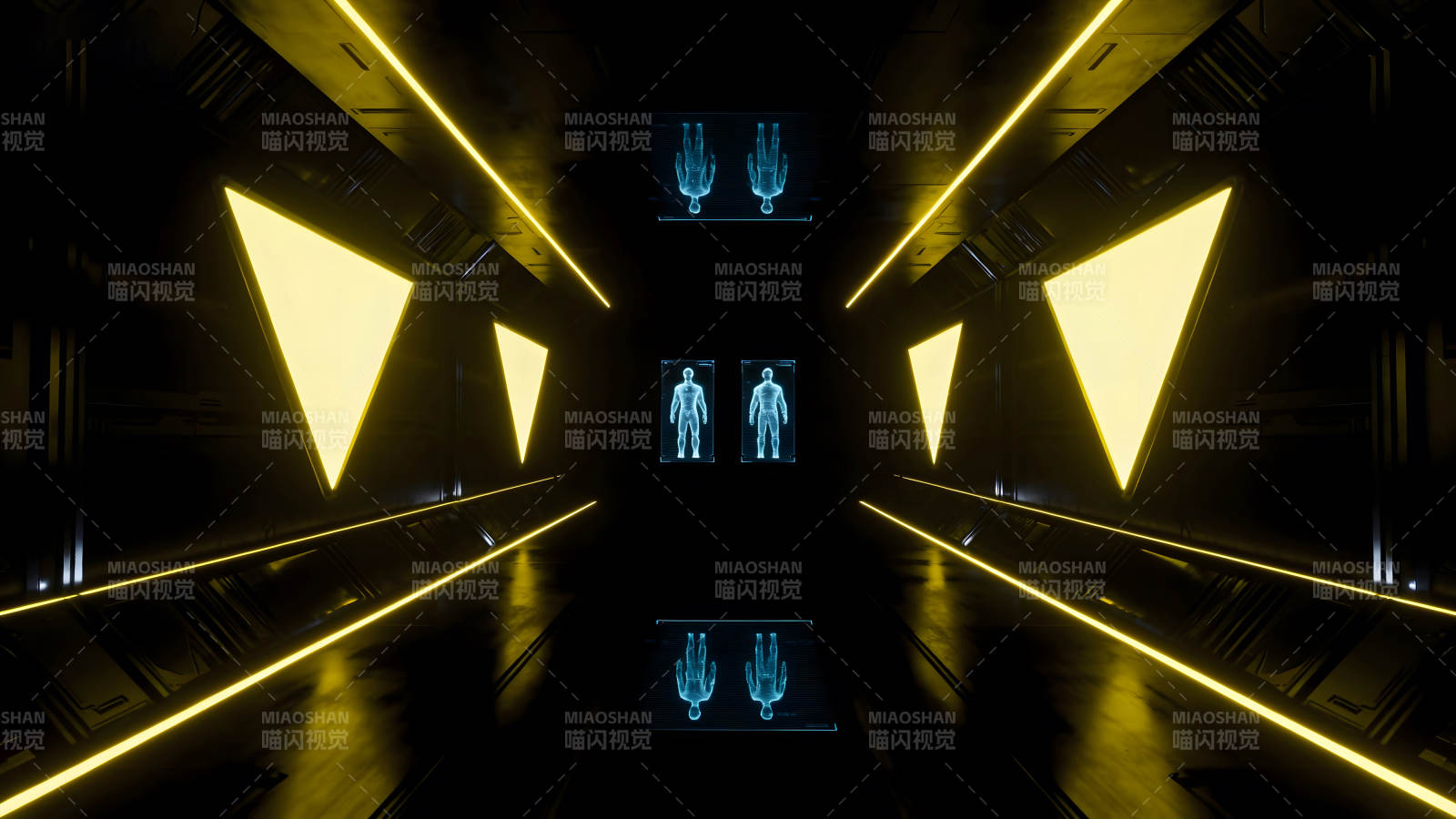 科幻风格走廊里的蓝色人体扫描-图片