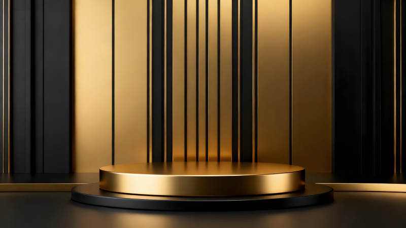 金色黑色背景下的产品展示台-图片