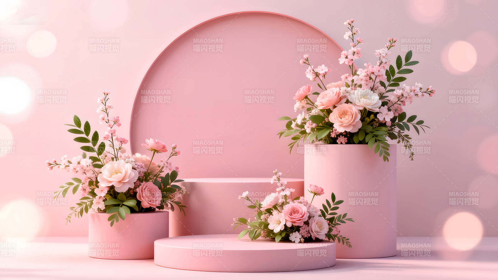 粉色主题花卉装饰艺术场景-图片