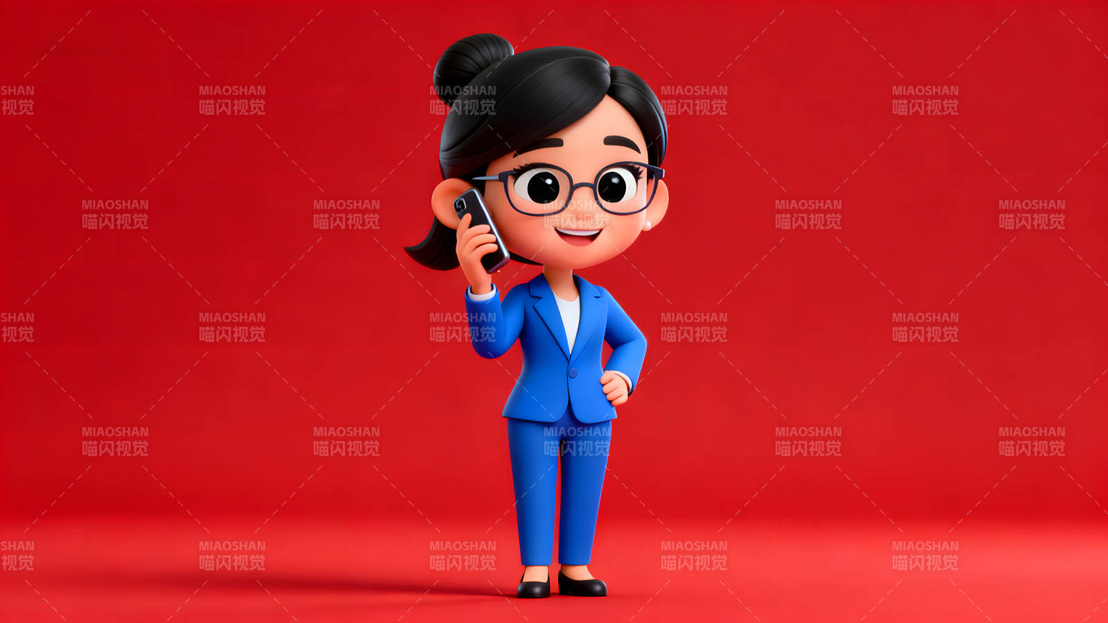 卡通職業女性打電話專注溝通-圖片