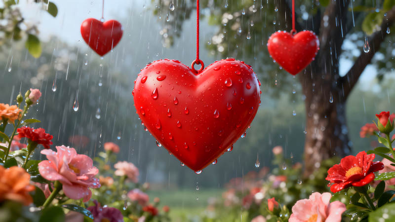 雨中红心花园唯美意境-图片