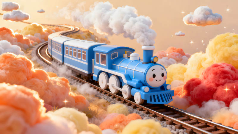 卡通火车云朵梦幻之旅-图片