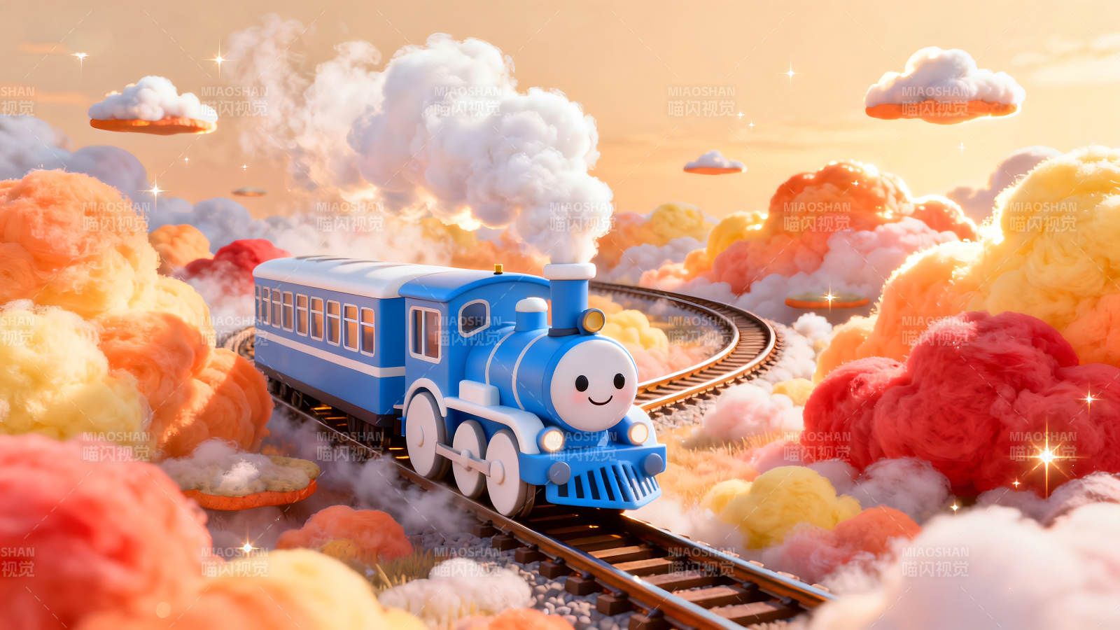 卡通小火車在云彩中穿行圖片