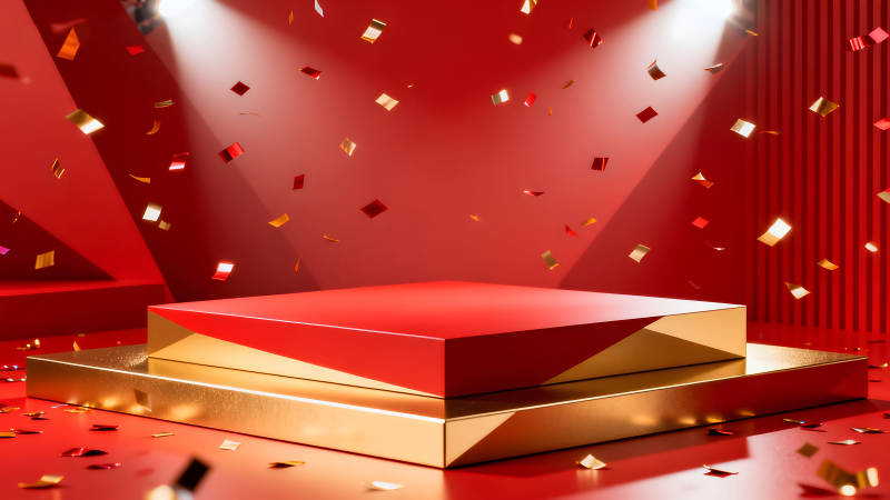 红金舞台庆祝氛围喜庆-图片