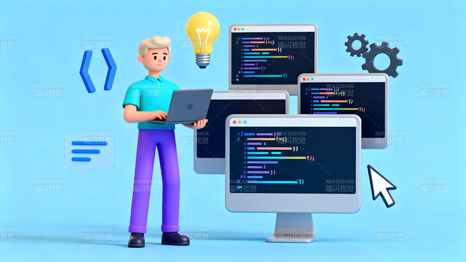 程序员编码场景卡通风格-图片