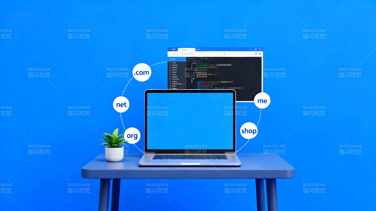 网站开发与域名选择的视觉呈现图片