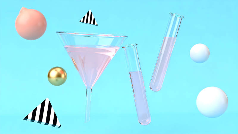 粉色液体玻璃器具及几何体-图片