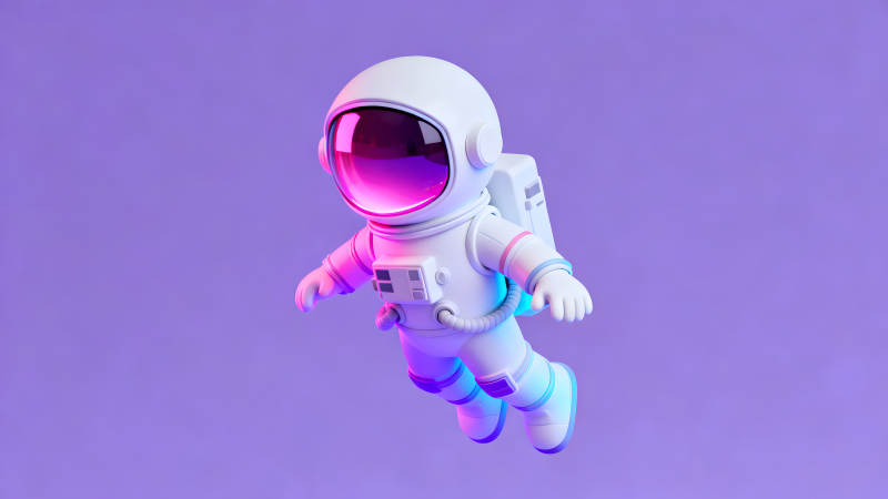 宇航员漂浮在紫色背景中卡通风格-图片