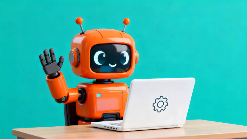 机器人使用电脑挥手示意图片