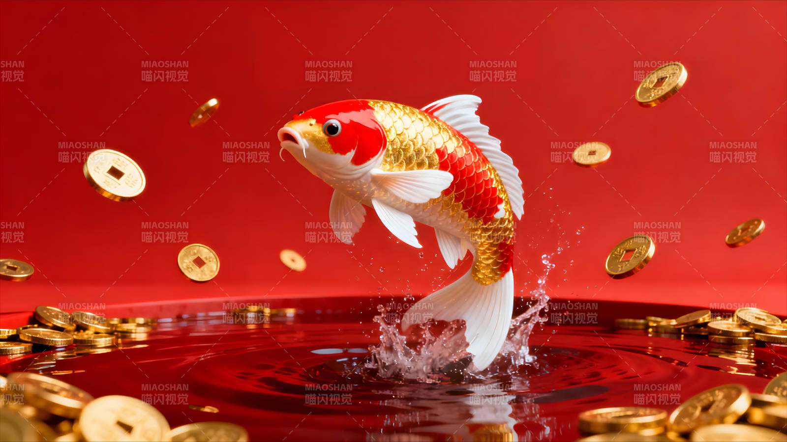 锦鲤跃出水面财运滚滚而来-图片