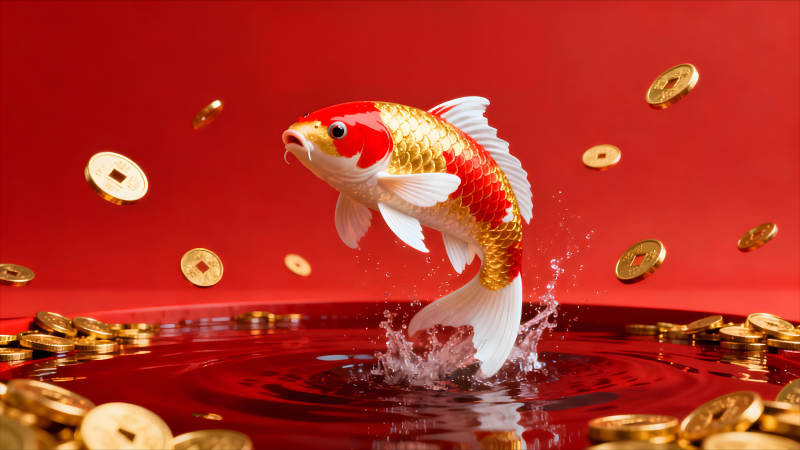 锦鲤跃出水面财运滚滚而来-图片