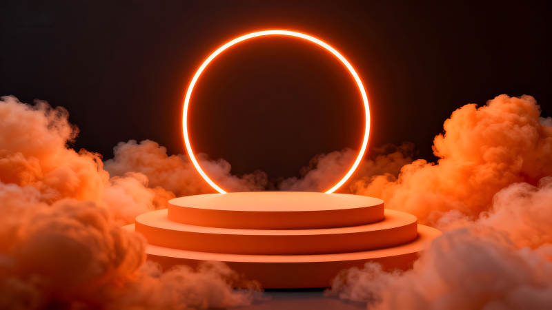 橙色燈光舞臺與云霧背景-圖片